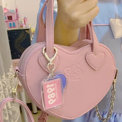 Futurecen  -  Sweet PU Heart Bags Teenage Girls Lolita Crossbody Bags Elegant Cute Pink JK Handbag All Match Kawaii Uniform Bolso Mujer