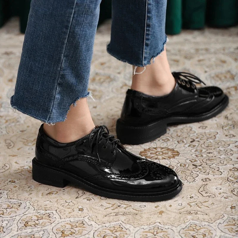 Futurecen  -  Autumn Spring Women Oxford Flats Shapes Brogues Genuine Leather Office Outsole Mole Female Ballet Derby Shoes Ladies