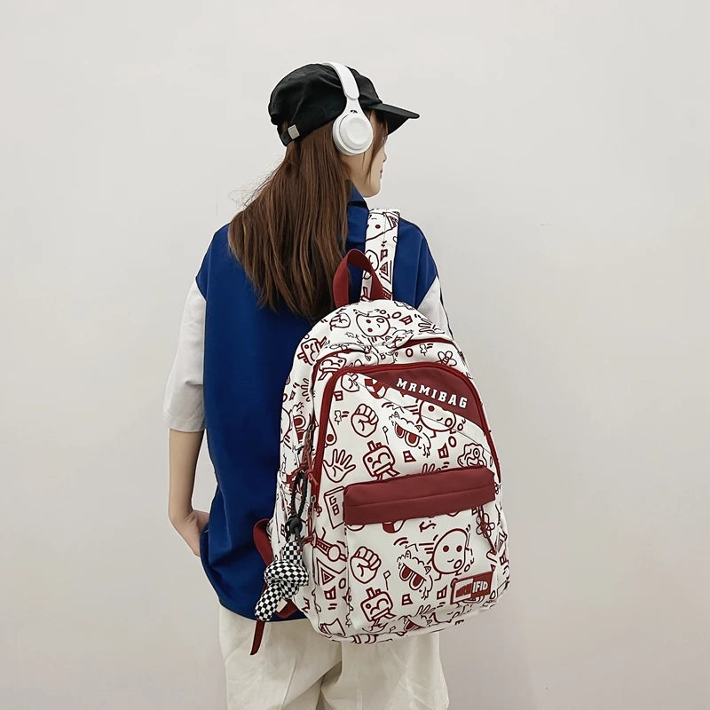 Futurecen New Fashion Girl Graffiti Design Bookbag for Teens Backpack Colleg Cute Schoolbag Laptop Rucksack Women Mochila Travel Bag