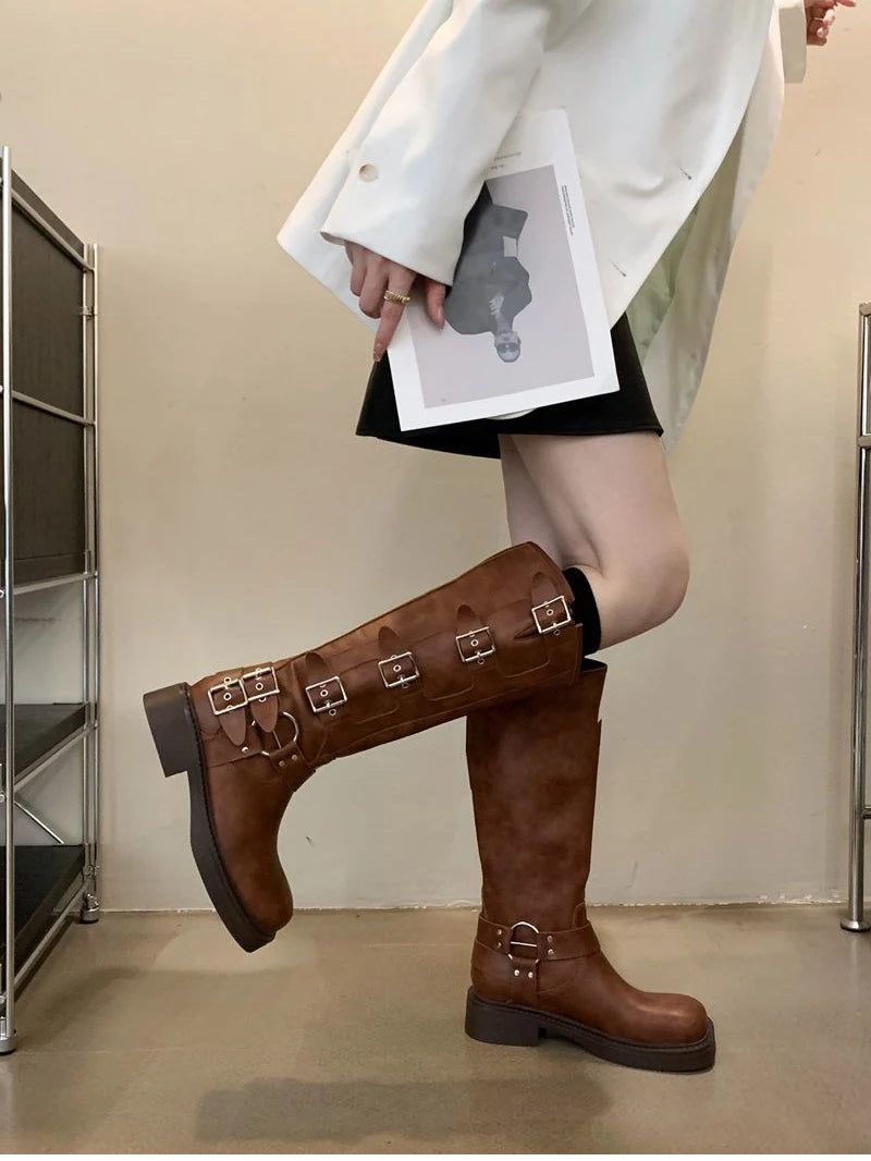 Futurecen Winter High Women Boots Fashion Metal Decoration Knee High Boots 2024 Female Autumn Winter Girl's Knight Boots Shoes