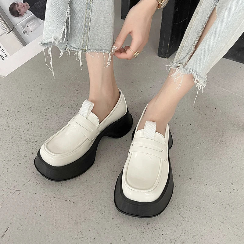 Futurecen  -  Flats Women's Shoes Spring Winter New Chunky Mules British Style Lazy Shoes Fashion Casual PU Dress Square Toe Oxford Shoes