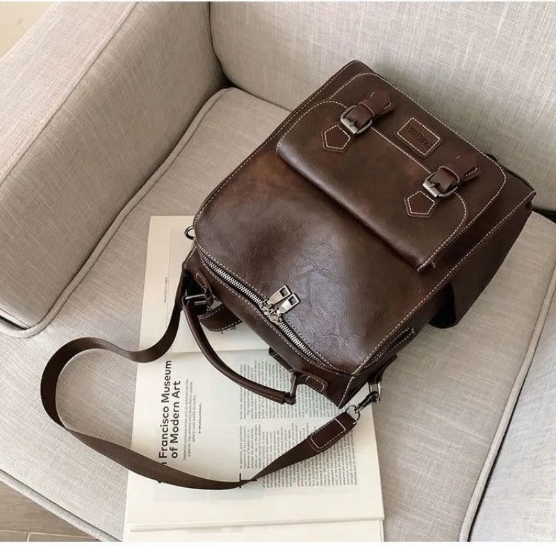 Futurecen  -  fancy bags Vintage Maillard Backpacks Women New Trend Large Capacity Students Casual Daily Bolsa Feminina College PU Bag Female