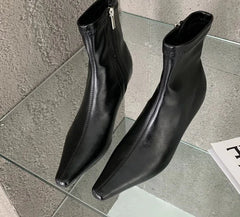 Futurecen Spring New Pointed Toe Women Ankle Boots Ladies Elegant Thin High Heel Solid Chelsea Shoes Soft Leather Short Boots