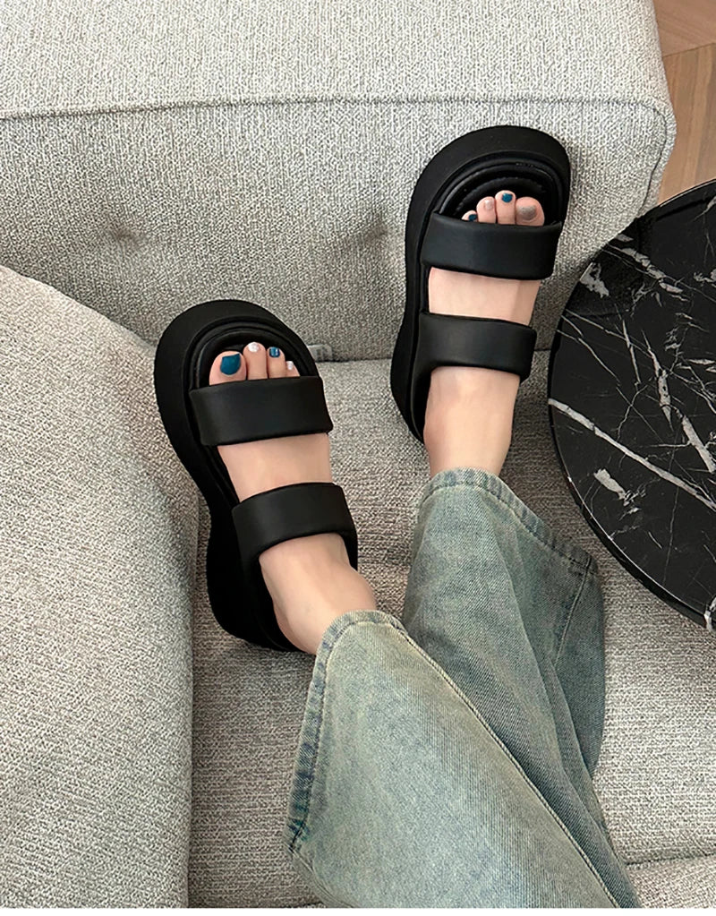 Futurecen Designer Summer Chunky Women Slipper Fashion Open Toe Slip On Ladies Elegant Platform Flats Slides Soft Flat Beach Sandal Shoes