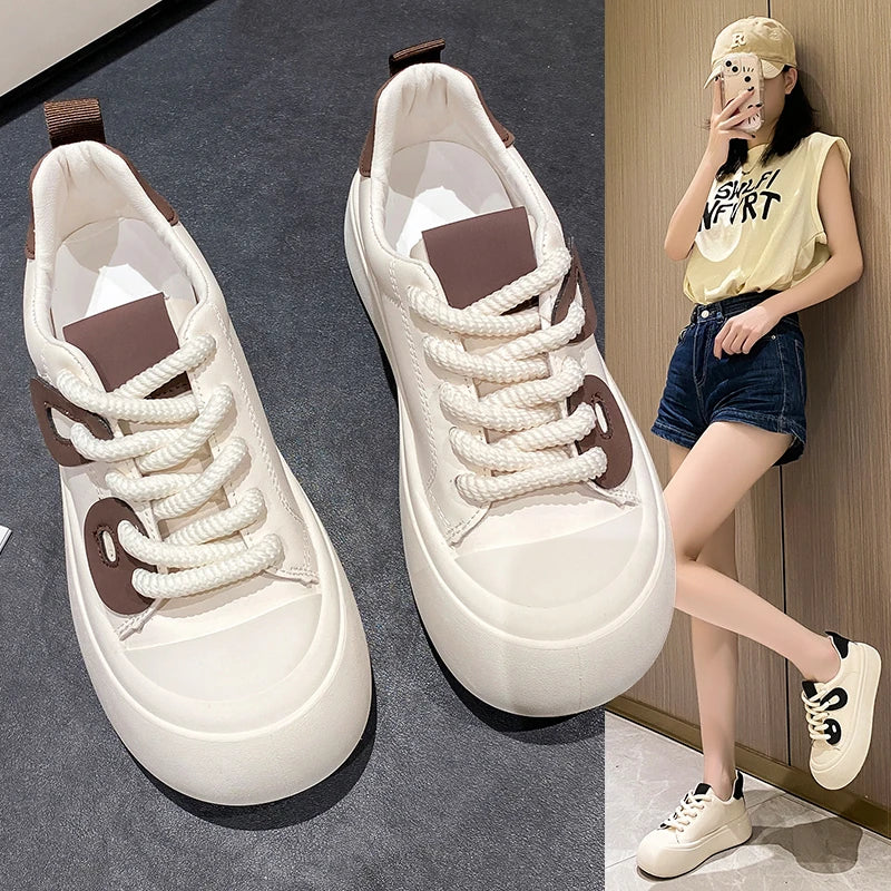 Futurecen  -  New Autumn Versatile Sports Shoes for Women Korean Fashion Casual Student White Shoes Platform Low-top Casual Ladies Shoes