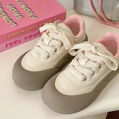 Round Toe Thick Sole Sponge Cake Sole Dad Shoes with Mesh Surface for Breathability Comfort Fashion Versatile Casual Board Shoes