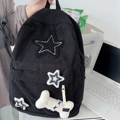 Futurecen Cute Y2K Aesthetic Backpack Stars Pattern Preppy Rucksack College Student Computer Backpack Corduroy Bookbag for Girl