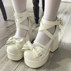 Futurecen 2024 Lolita Shoes Women Mary Janes High Heels Shoes Chunky Sandals Summer Fashion Retro Bow Party Platform Pumps