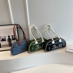 Futurecen Retro Bowling Shoulder Bags For Women Letter Embroidery Solid Color Long Handle Boston Bag Luxury Designer Handbags