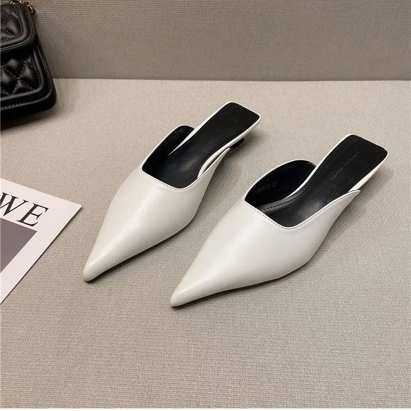 Futurecen Designer Women Pointed Toe Mules Slippers Fashion Shallow Slip On Slides Shoes Ladies Elegant Outdoor Low Heel Shoes