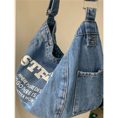 Futurecen  -  fancy bags Y2k Girls Shoulder Bags Luxury Design Denim Hobos Handbags for Women Casual Letter Canvas Messenger Bag College Book Schoolbag