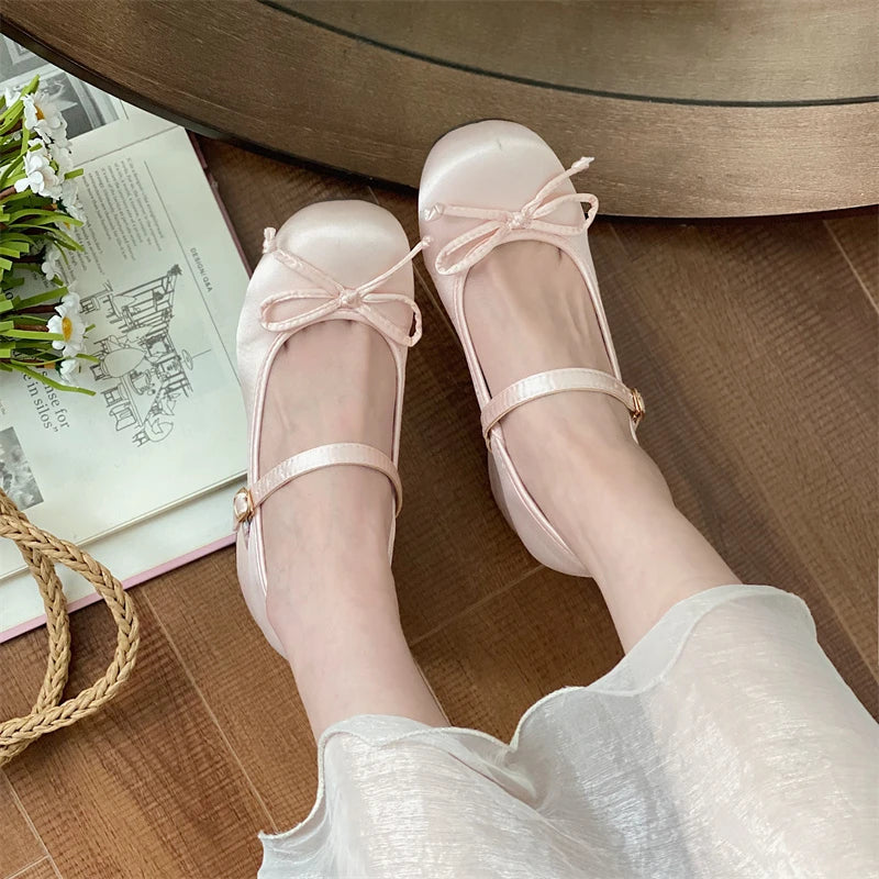 Futurecen New Spring Autumn Thick Heel Pink Shoes Elegant Bow Lolita Shoes College Girls High Heels Fashion Women Sandals