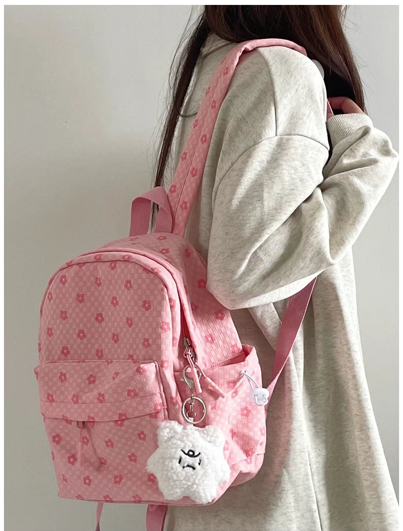 Futurecen Mini Japanese Sweet Floral Print Backpack Casual Y2k Aesthetic Preppy Schoolbags Women Kawaii All Match Backpacks for Students