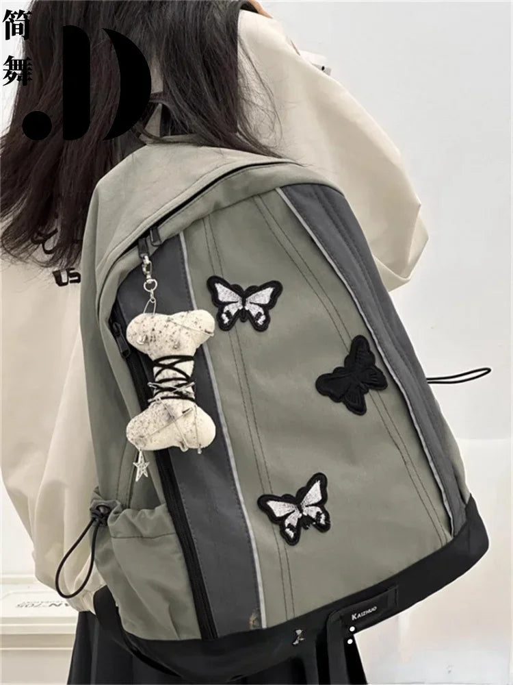 Futurecen  -  Vintage Butterfly Embroidery Bone Pendant Y2k Aesthetic  College Student School Backpack Women Light Mountaineering Backpack