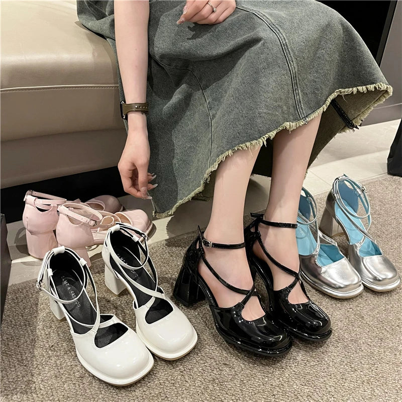 Futurecen Fashion Women Shoes 2024 High Heel Sandals Shallow Mouth Round Toe Suit Female Beige Luxury High-heeled Elastic Band  Retro