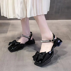 Futurecen  -  Sandals Women's New Summer Bow Pearl Low Slope Heel Fairy Style Sandals