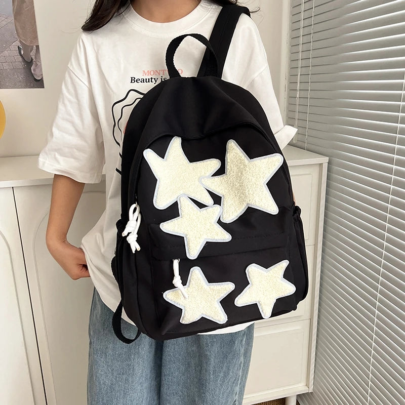 Futurecen  -  fancy bags Y2k Girls Star Backpack Cute Preppy Canvas School Bag Kawaii Star Decor Backpack Design Fashion Travel Bag Student Schoolbag New