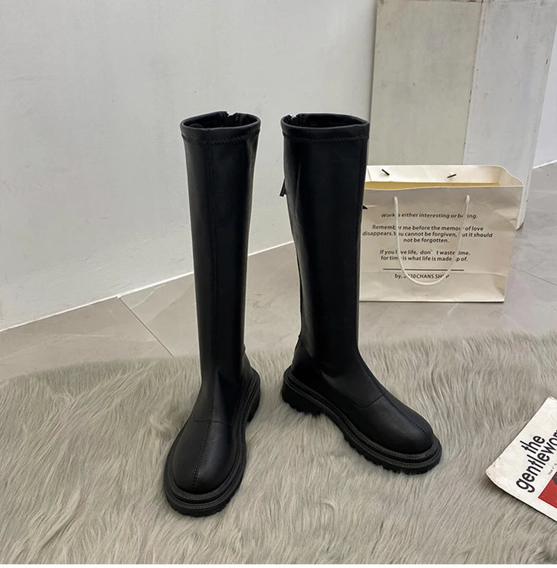 Futurecen Thigh High Women Boots Fashion Soft Leather Knee High Boots 2024 Female Square Heel Autumn Winter Girl's Boots Shoes