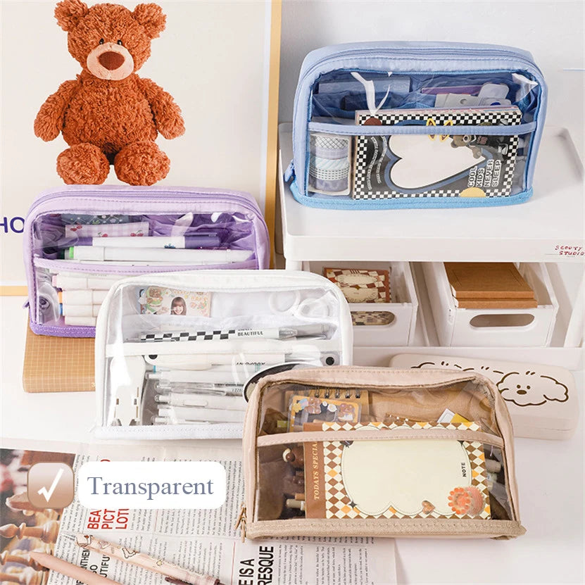 Futurecen Pencil Case Transparent Pencils Case Lapicera Estuche Escolar Multifunctional Stationery Pen Box Large Storage Bag School Supply