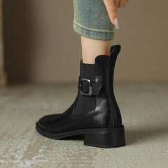 Futurecen  -  NEW Autumn/Winter Women Boots Round Toe Low Heel Chelsea Boots Split Leather Shoes for Women Retro Ankle Boots Belt Buckle Shoes