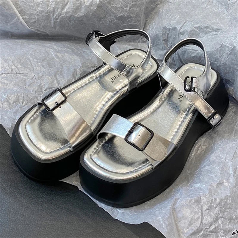 2024 Summer Gladiator Women Sandals Fashion Elegant Narrow Band Platform Flats Shoes Ladies Casual Outdoor Beach Sandals