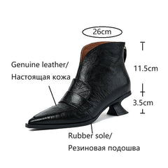 Futurecen  -  Autumn Women Boots Pointed Toe Kitten Heel Boots Genuine Leather Shoes for Women Elegent Low Heel Ankle Boots Winter Black Boots