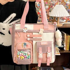 Futurecen  -  Candy Color Tote Bags Women Casual Patchwork Multi Pockets Crossbody Shoulder Bolsa Large Capacity Students Bolso Mujer