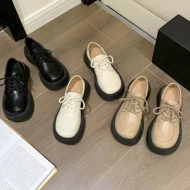 Futurecen  -  Small Leather Shoes Women New Single Shoe Platform Muffin Tie Round Head Fashion Mary Jane Shoes Women's Shoes