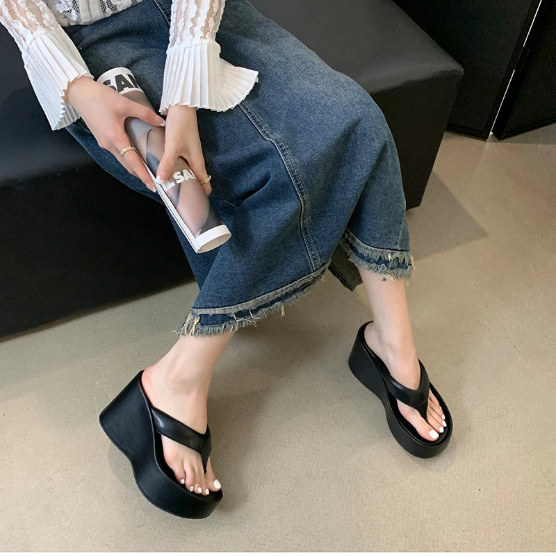 Futurecen 2024 Summer Platform Women Slippers Fashion Elegant Outdoor Silvery Slides Shoes Ladies Casual Wedges Heel Sandalias