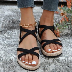 New Summer Rome Sandals Shoes Woman Cross Belt Sandals Flat Beach Sandalias Ladies Sandalia Feminina Open Toe Shoes