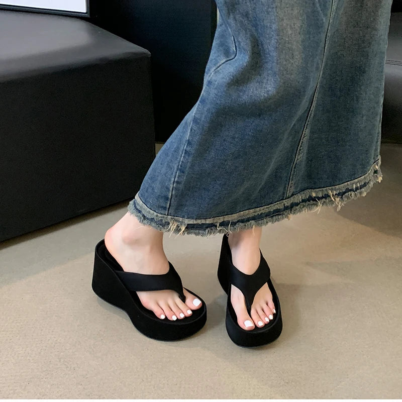 Futurecen 2024 Summer Platform Women Slippers Fashion Elegant Outdoor Silvery Slides Shoes Ladies Casual Wedges Heel Sandalias