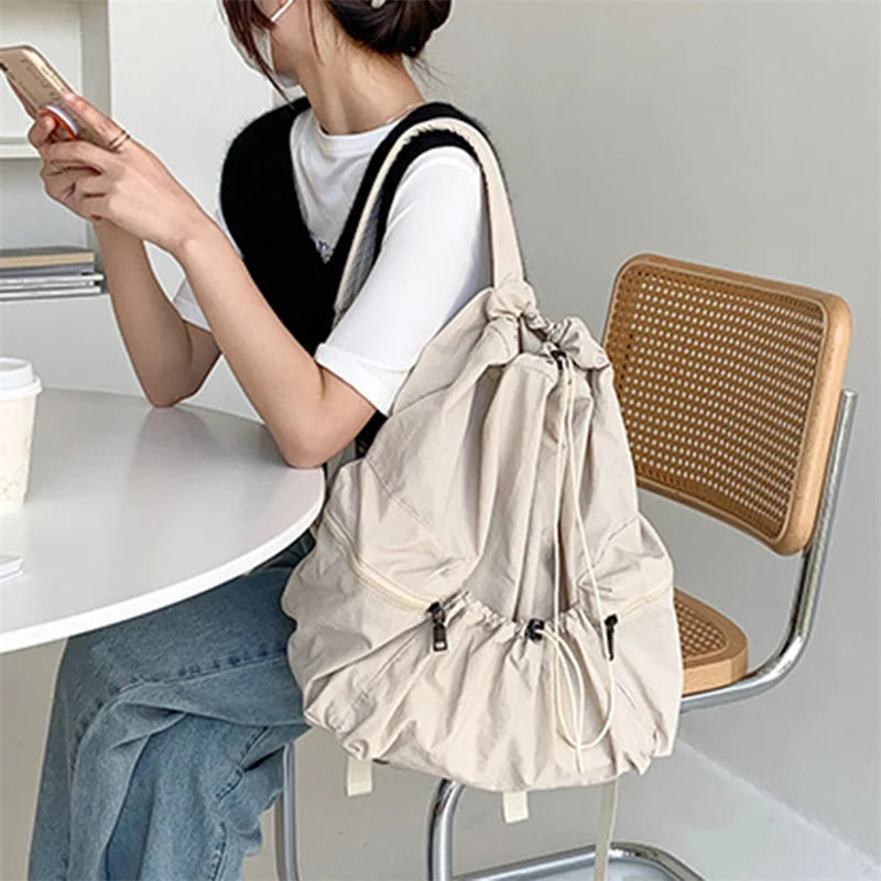 Futurecen Fashion Ruched Drawsting Backpacks for Women Casual Nylon Lady Backpack Light Weight Students Bag Large Capacity Travel Sac 2024