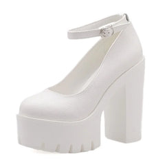 Futurecen Spring Autumn Casual High Heels Shoes Sexy Chunky Heel Platform  Shoes White Black Size 42 Single shoes