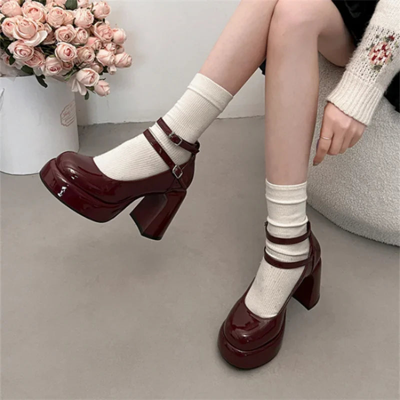 Futurecen  -  Mary Jane Pumps For Women Girls Fashion Brand New Chunky Heel Wedding Dress Shoes Spring New Pumps Classic Double Buckle