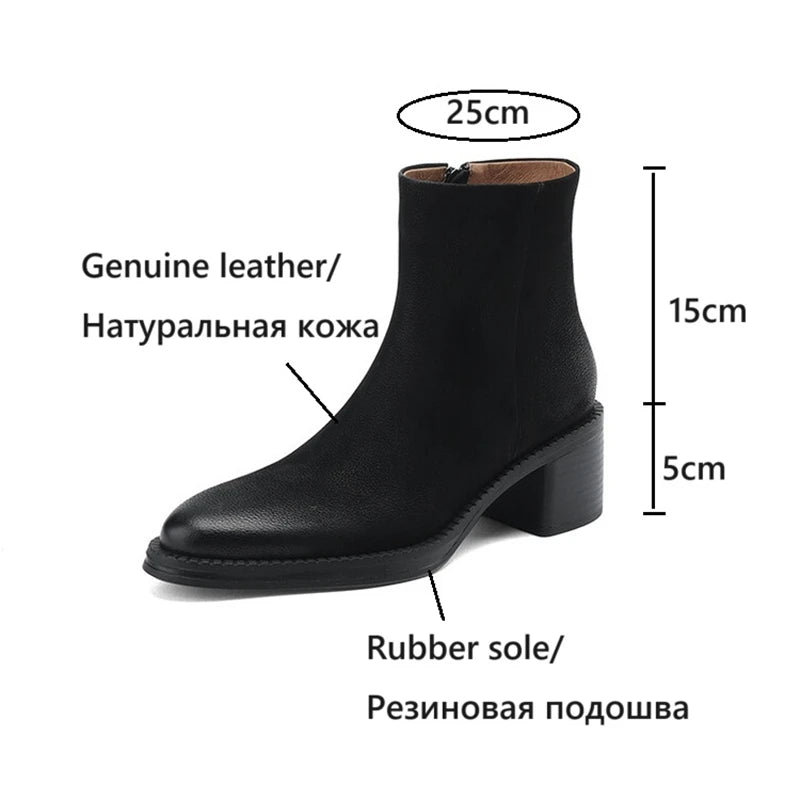 Futurecen  -  NEW Autumn Women Boots Genuine Leather Shoes for Women Pointed Toe Chunky Heel Shoes Zipper Ankle Boots Concise Designer Boots