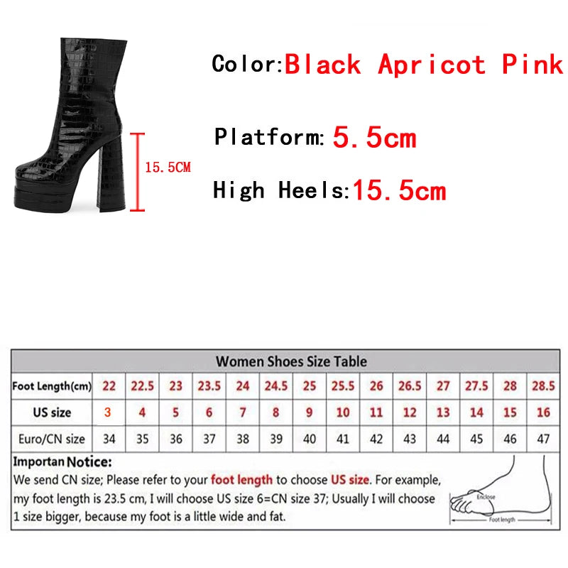 Futurecen  Autumn Winter Sexy Pink Snake Print Leather Women's Ankle Boots Solid Thick Bottom Ladies High Heels Platform Zip Shoes