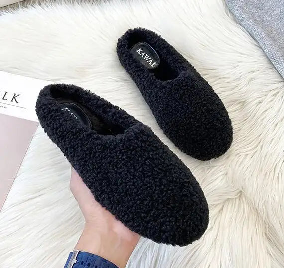 Futurecen  -  Plus Size 34-43 White Lambswool Loafers Woman Winter Cotton Shoes Warm Plush Mocasines Mujer Ladies Daily Sheep Fur Flats