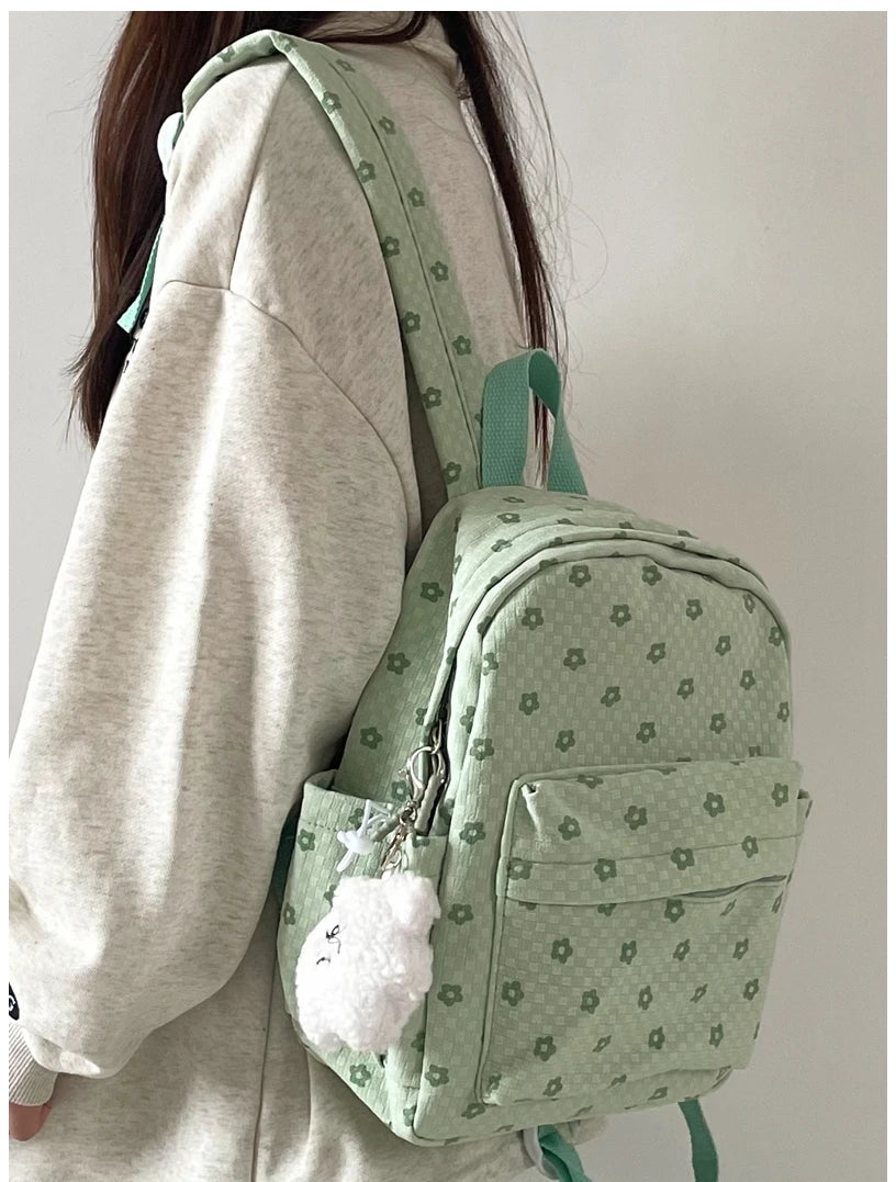 Futurecen Mini Japanese Sweet Floral Print Backpack Casual Y2k Aesthetic Preppy Schoolbags Women Kawaii All Match Backpacks for Students