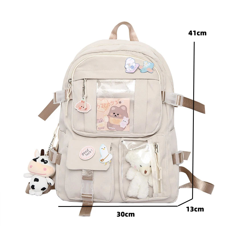 Futurecen Cute Women Backpacks Waterproof Multi-Pocket Nylon School Backpack for Student Female Girls Kawaii Laptop Book Pack Mochilas