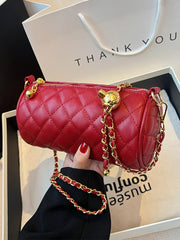 Futurecen  -  Elegant Red Chain Bag For Women Trend New Fashionable Advanced Single Shoulder Cylinder Bag Brand Crossbody Bucket Bag