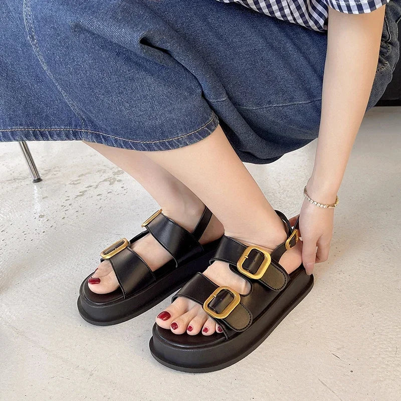 Futurecen Shoes Female High Quality Buckle Women's Sandals Summer Open Toe Solid Outdoor Casual Beach Women Platform Back Strap Sandals