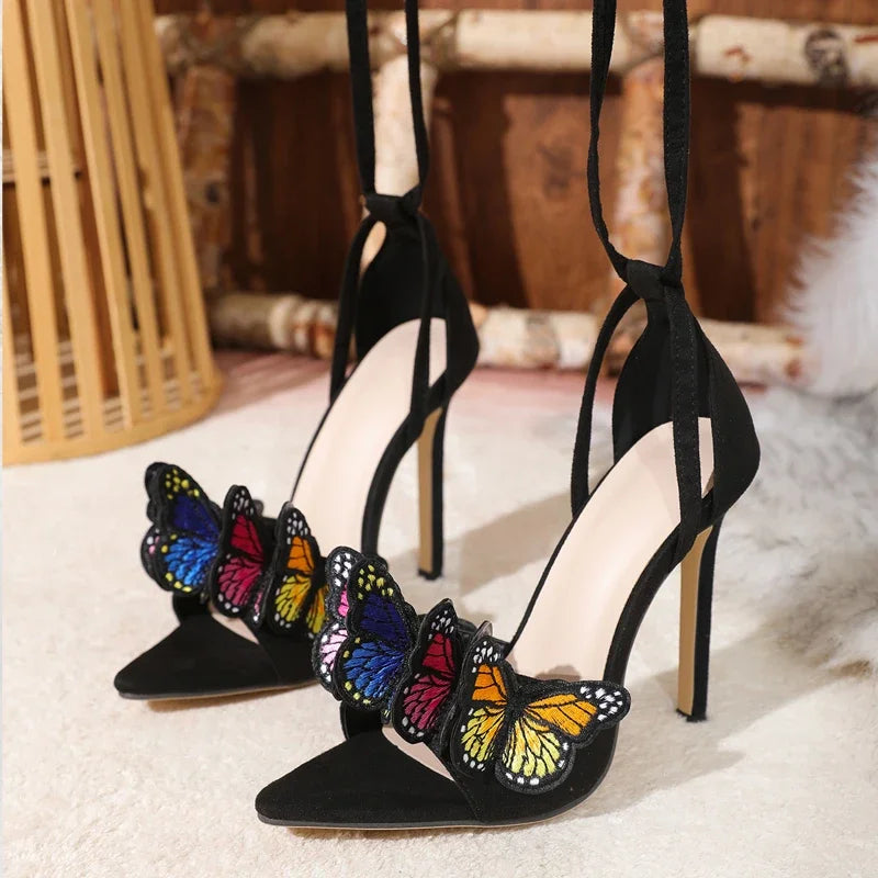 Futurecen Open Toe Ankle Cross-tied Women Sandals Fashion Sexy Butterfly-knot Thin High Heels Stripper Shoes Zapatillas De Mujer