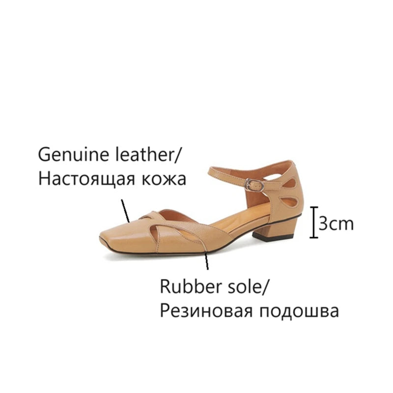 Futurecen  -  NEW Summer Women Sandals Genuine Leather Shoes for Women Cover Toe Cover Heel Shoes Square Toe Low Heel Concise Designer Sandals