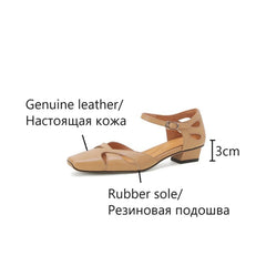 Futurecen  -  NEW Summer Women Sandals Genuine Leather Shoes for Women Cover Toe Cover Heel Shoes Square Toe Low Heel Concise Designer Sandals