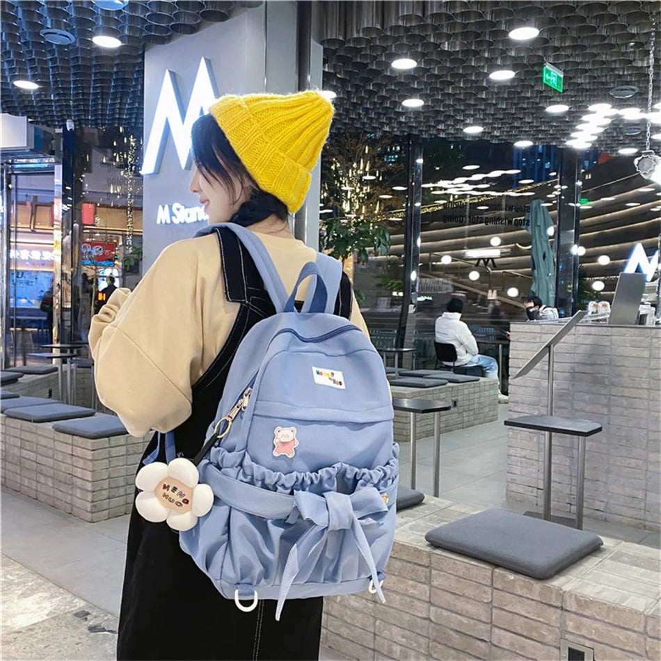 Futurecen Kawaii Women Backpacks Purses Preppy Style School Book Bag with Badge Travel Bag for Teen Girls Bagpack Large Capacity Rucksack