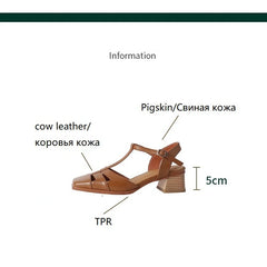 Futurecen  -  Summer Women Shoes Fashion Square Toe Chunky Heel Women Sandals Cow Leather Solid High Heels Casual Roman Shoes for Women