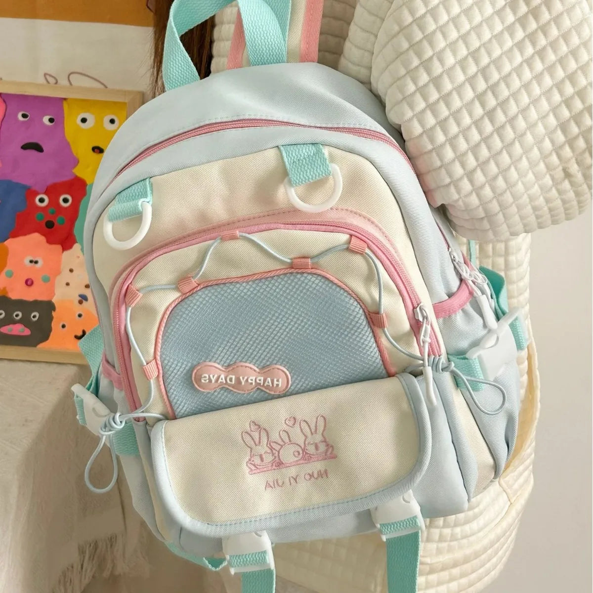 Futurecen  -  Harajuku Backpacks Women Designer Casual Nylon Patchwork Bag Female Aesthetic Embroidered Students Commute Bolso Mujer