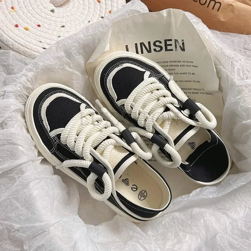 Futurecen Thick Soled Canvas Fashionable Versatile with Increased Height Board Shoes for Comfort Two Pairs of Canvas Shoes