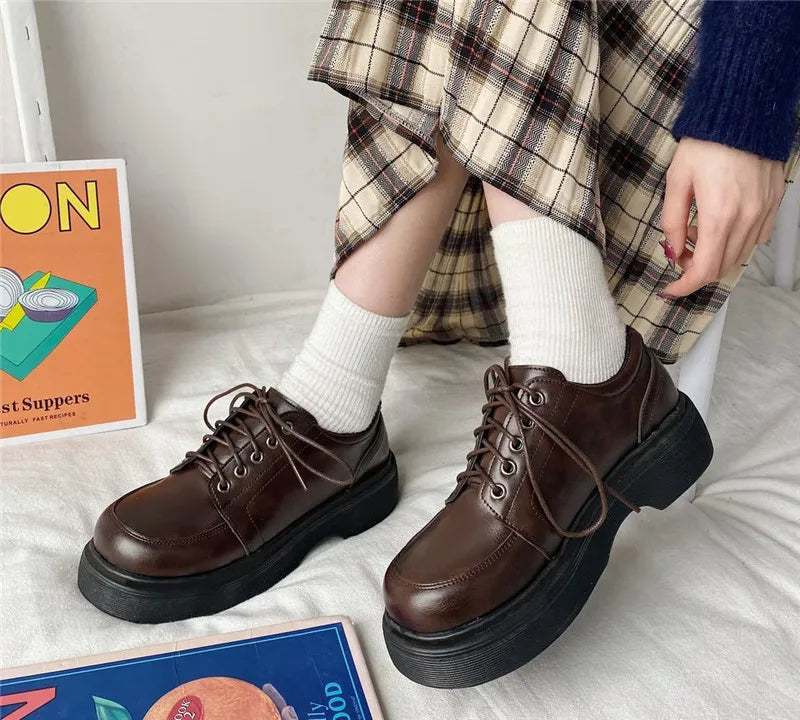 Futurecen Platform Oxfords Women's Shoes Women Heels Platforms Lolita Shoes School Uniform Shoes Student Girls Kawaii Round Toe Mary Janes