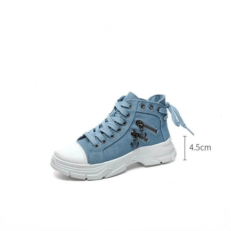 New Canvas High-top Women Shoes Spring Breathable Denim Sneakers Women Summer Thick Bottom Heightening Sports Casual Shoes